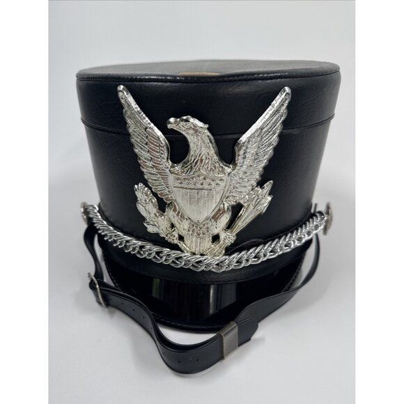 Vintage Marching Band Hat Medium Black Pluribus Eagle Costume Shako Maker w/Case - Picture 4 of 13